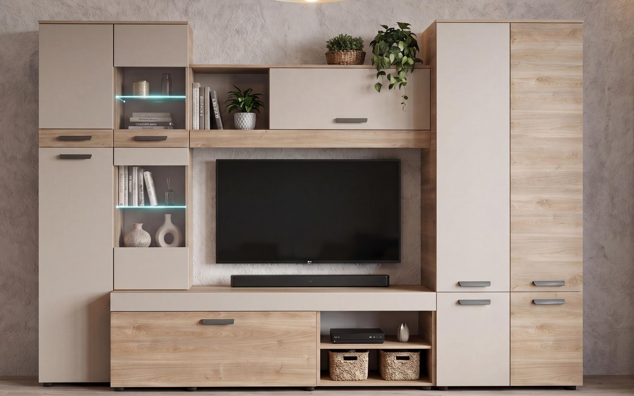Секција + LED осветлување Капри, кашмир + даб Кастело меден  3